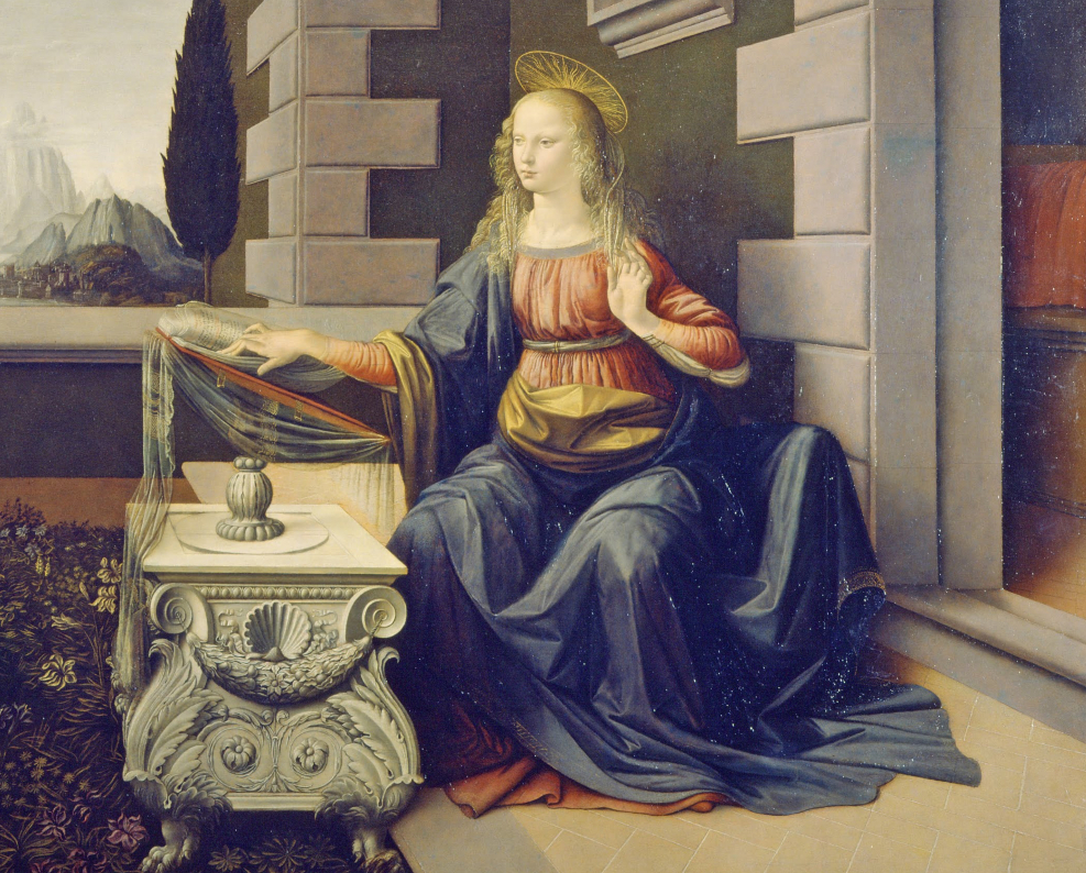 The Annunciation by Leonardo da Vinci, detail. The Annunciation by Leonardo da Vinci, detail.